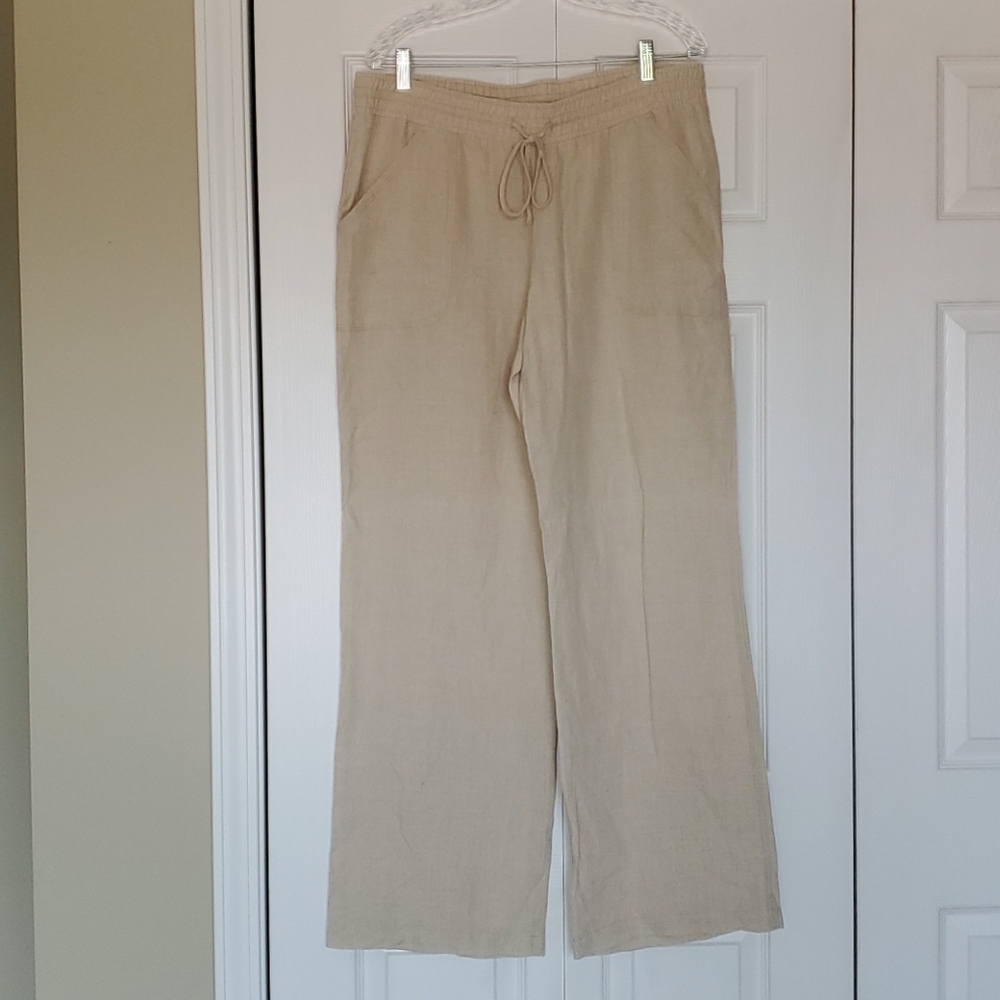Allen Allen tan 100% linen wide leg pants large